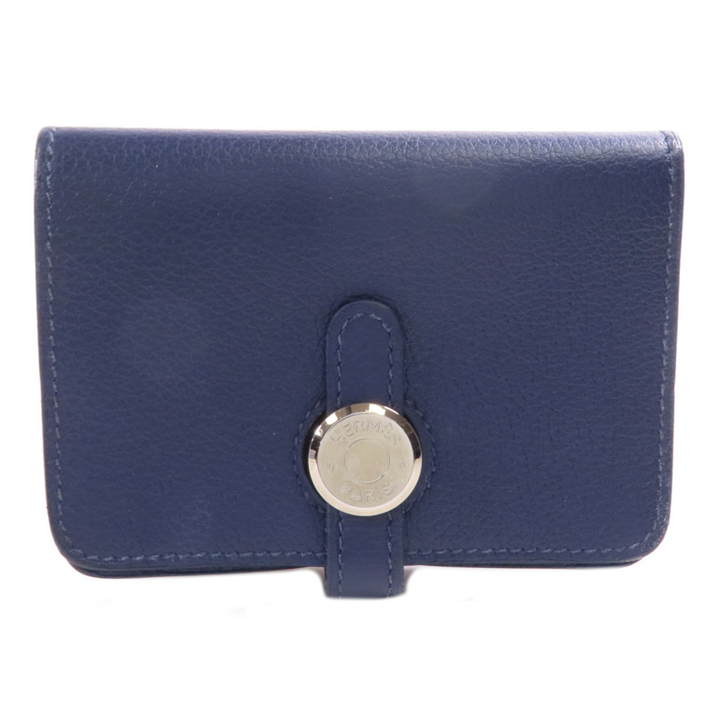 HERMES Clemence皮革Card Case銀扣卡片套Bleu Indigo-0