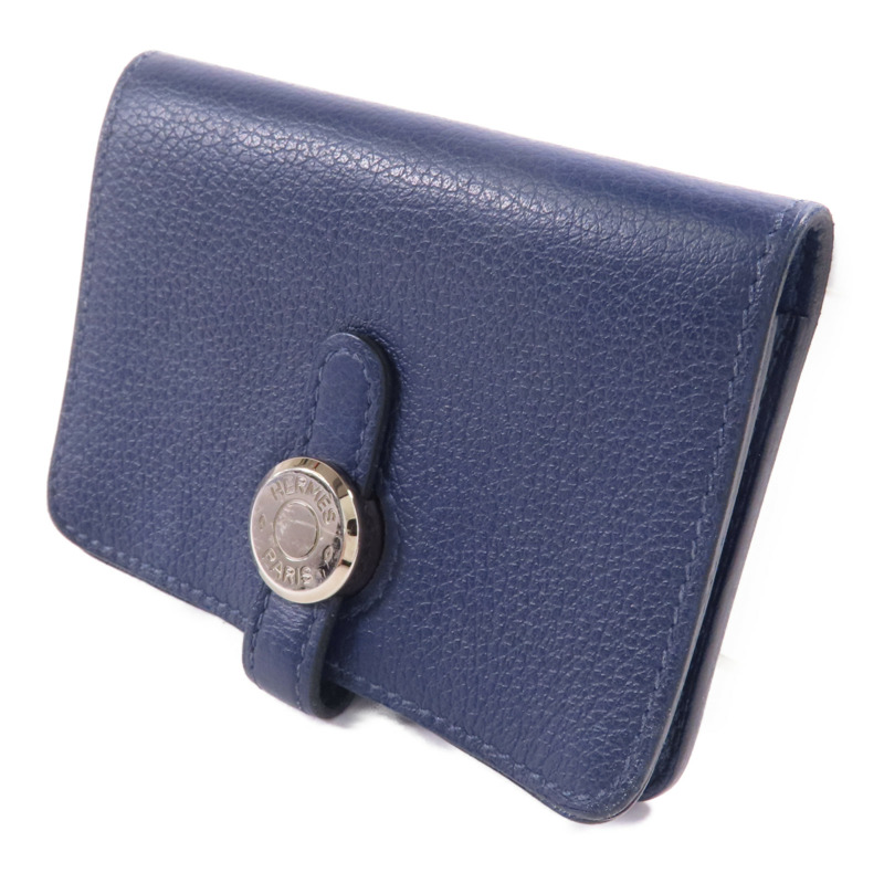 HERMES Clemence皮革Card Case銀扣卡片套Bleu Indigo-2