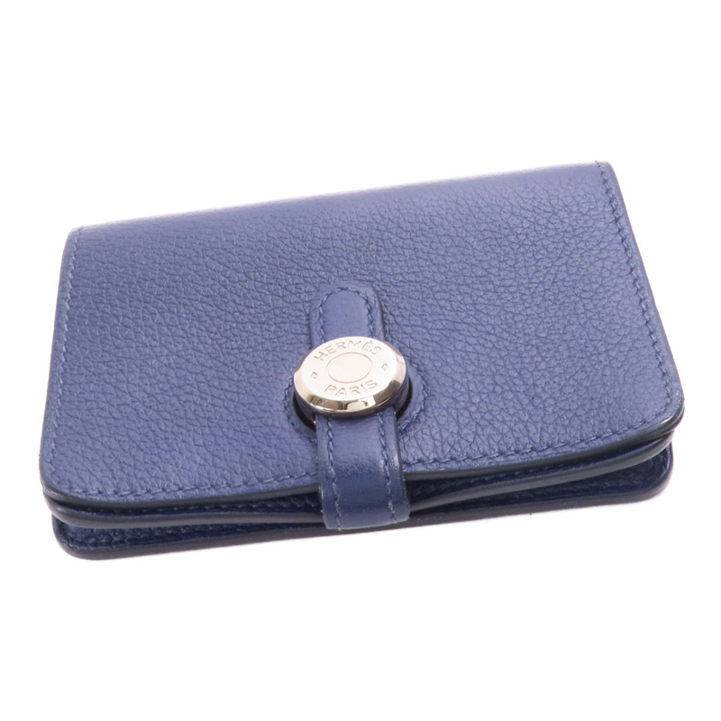 HERMES Clemence皮革Card Case銀扣卡片套Bleu Indigo-3