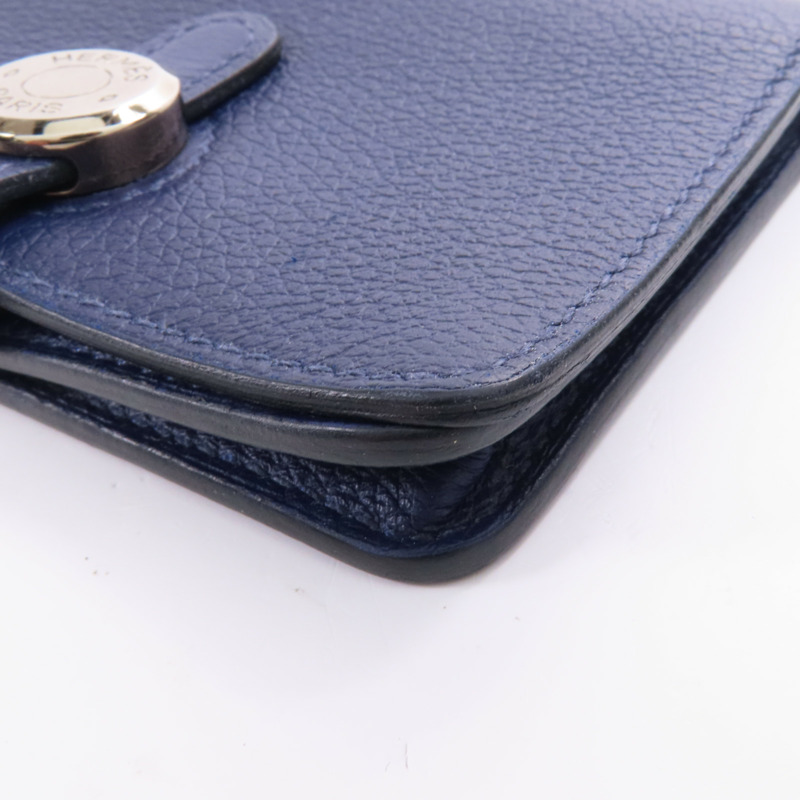 HERMES Clemence皮革Card Case銀扣卡片套Bleu Indigo-6