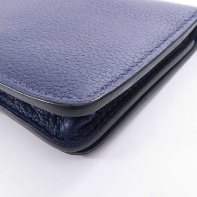 HERMES Clemence皮革Card Case銀扣卡片套Bleu Indigo-8