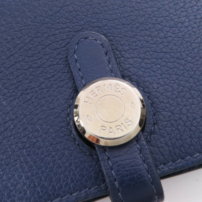 HERMES Clemence皮革Card Case銀扣卡片套Bleu Indigo-9