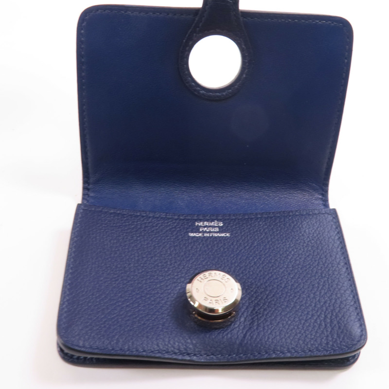 HERMES Clemence皮革Card Case銀扣卡片套Bleu Indigo-10