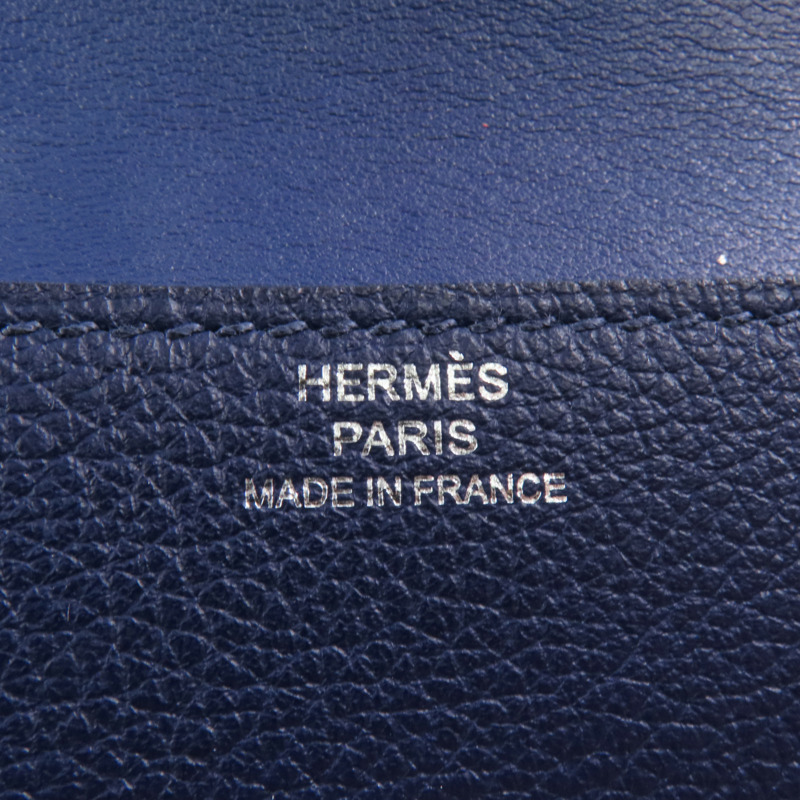 HERMES Clemence皮革Card Case銀扣卡片套Bleu Indigo-11