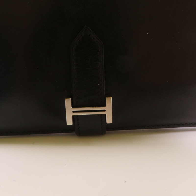 HERMES Box Calf皮革Bearn Bi Fold銀扣長錢包Noir-7
