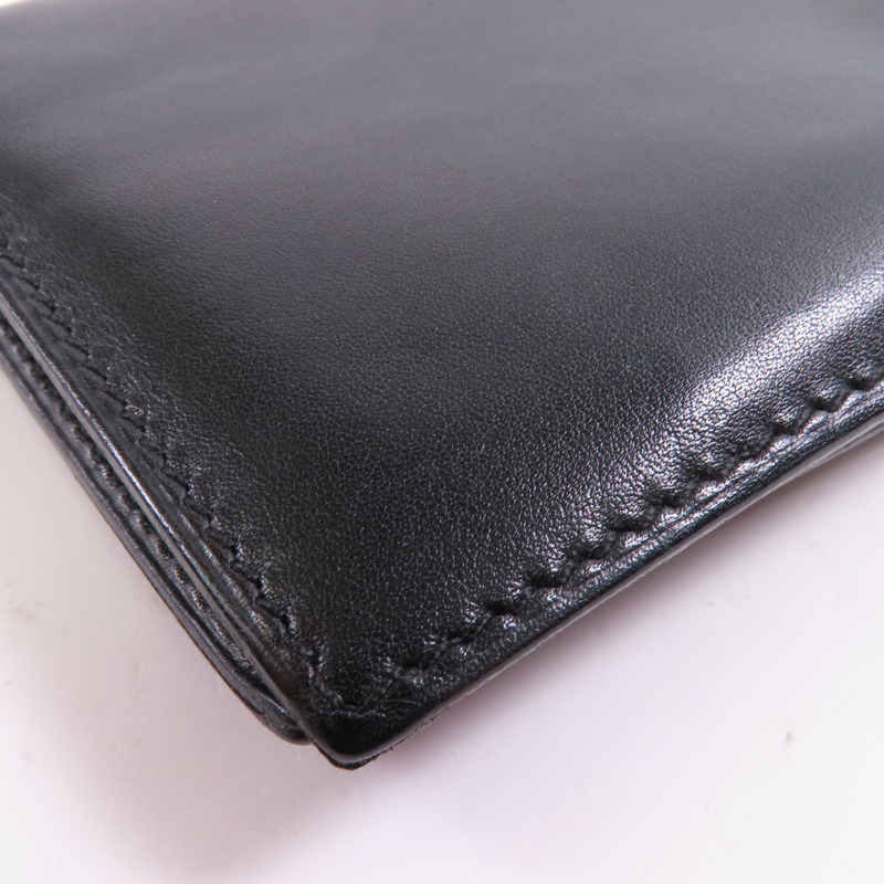 HERMES Box Calf皮革Bearn Bi Fold銀扣長錢包Noir-11