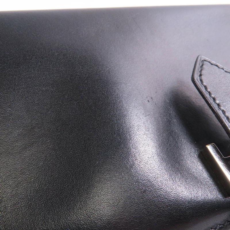 HERMES Box Calf皮革Bearn Bi Fold銀扣長錢包Noir-12