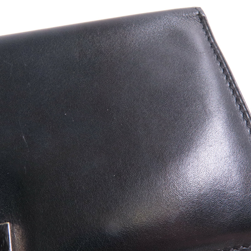 HERMES Box Calf皮革Bearn Bi Fold銀扣長錢包Noir-13