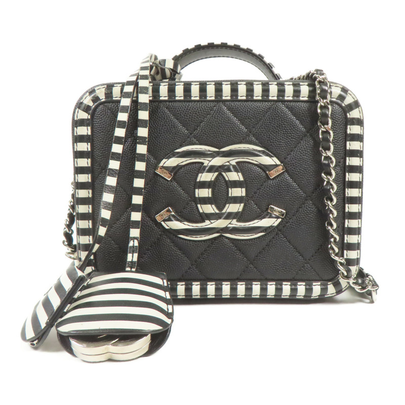 CHANEL 牛皮皮革Vanity Case銀扣鏈帶手挽肩背兩用袋-0