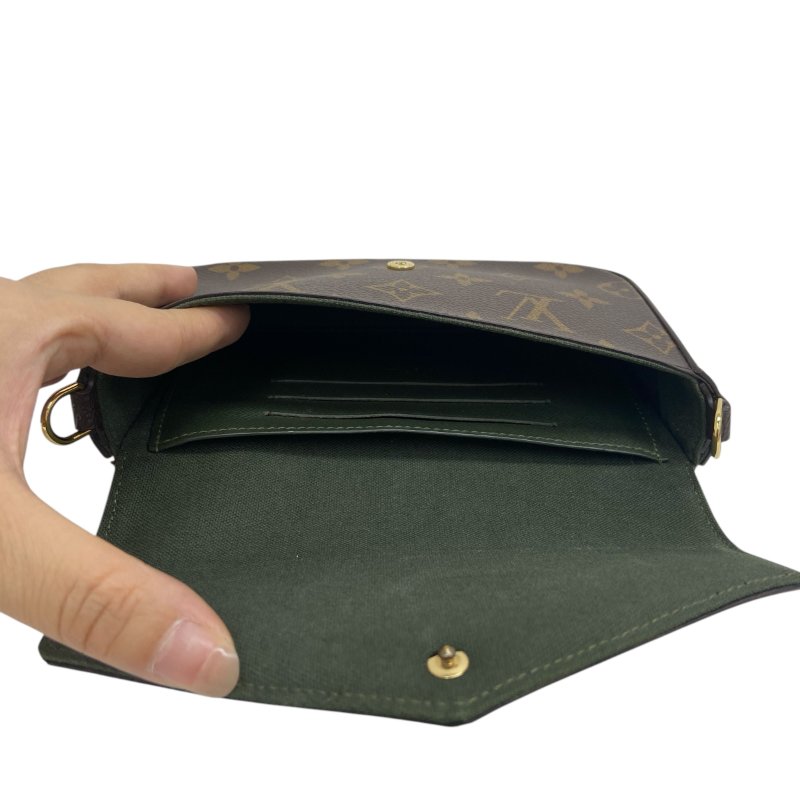 【LOUIS VUITTON】Monogram Félicie Strap & Go 啡色老花 金扣 三合一小包 M80091 附晶片(二手)L0688-13