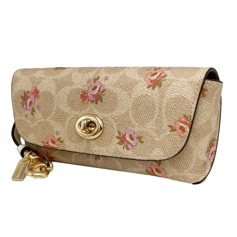 【全新】COACH C LOGO玫瑰眼鏡墨鏡太陽眼鏡收納盒(玫瑰/米白)-2