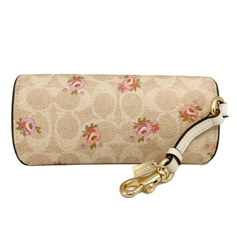 【全新】COACH C LOGO玫瑰眼鏡墨鏡太陽眼鏡收納盒(玫瑰/米白)-3