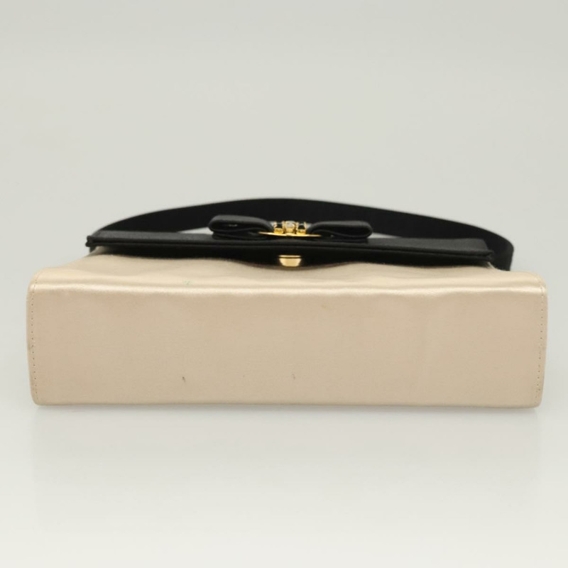 【日本直送】Salvatore Ferragamo Vala 手提包 緞面 米色 金色 正品 BA2675-4