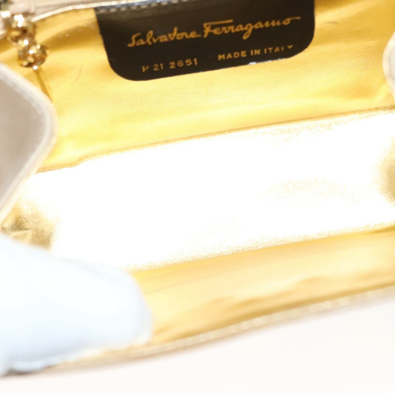 【日本直送】Salvatore Ferragamo Vala 手提包 緞面 米色 金色 正品 BA2675-10