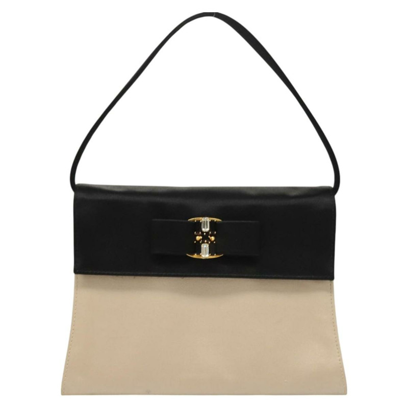 【日本直送】Salvatore Ferragamo Vala 手提包 緞面 米色 金色 正品 BA2675-12