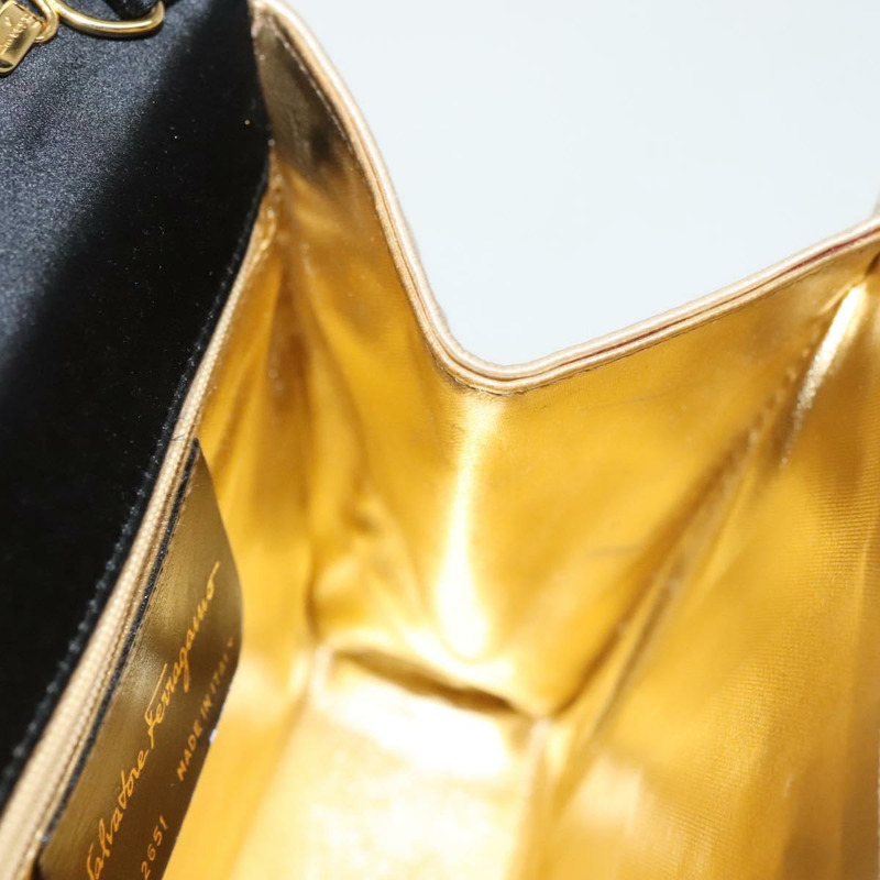 【日本直送】Salvatore Ferragamo Vala 手提包 緞面 米色 金色 正品 BA2675-17