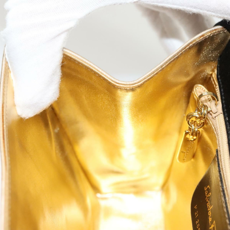 【日本直送】Salvatore Ferragamo Vala 手提包 緞面 米色 金色 正品 BA2675-18