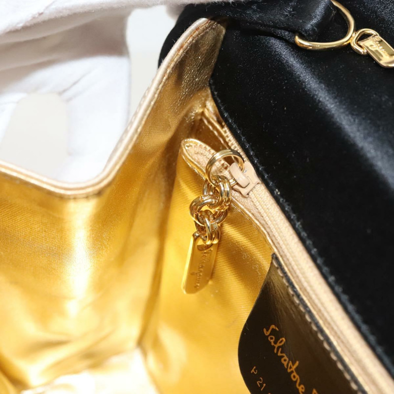 【日本直送】Salvatore Ferragamo Vala 手提包 緞面 米色 金色 正品 BA2675-19