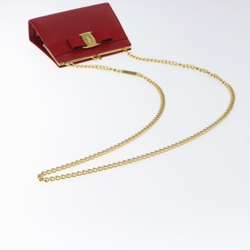 【日本直送】Salvatore Ferragamo 鏈條單肩包 蛇皮壓花 紅金 正品 125568-6