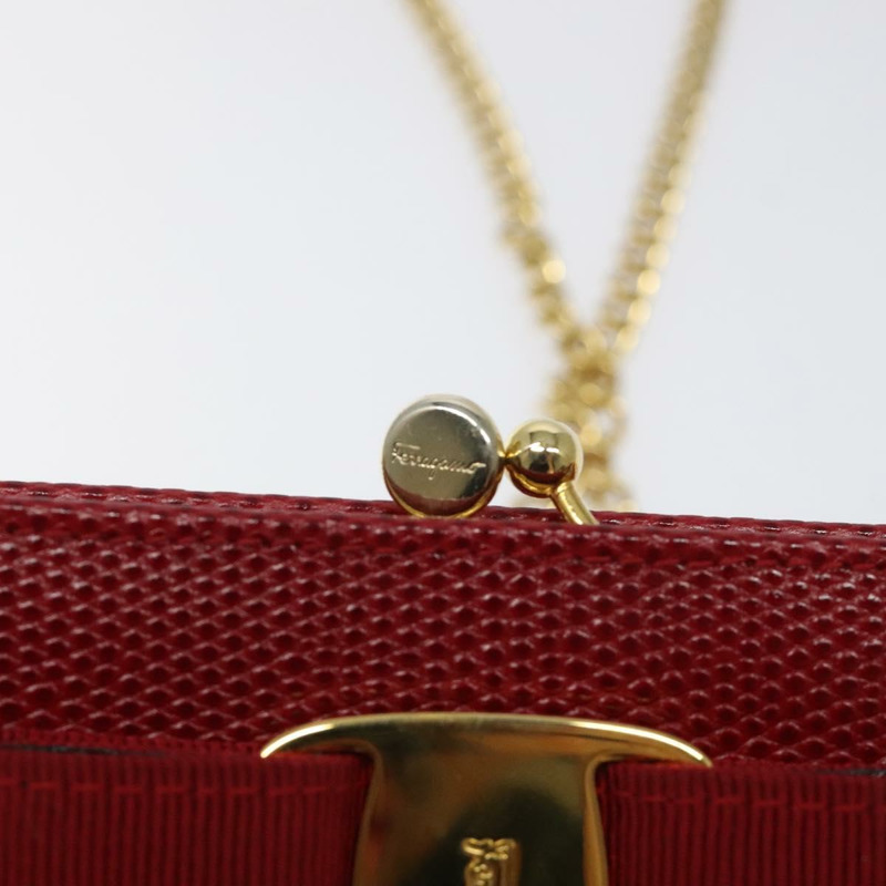 【日本直送】Salvatore Ferragamo 鏈條單肩包 蛇皮壓花 紅金 正品 125568-8