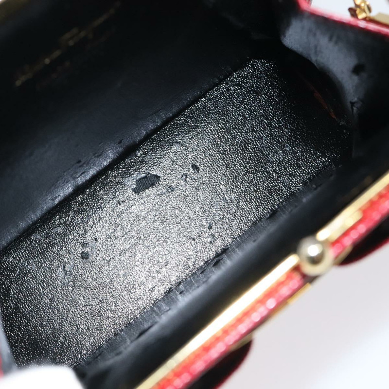 【日本直送】Salvatore Ferragamo 鏈條單肩包 蛇皮壓花 紅金 正品 125568-9