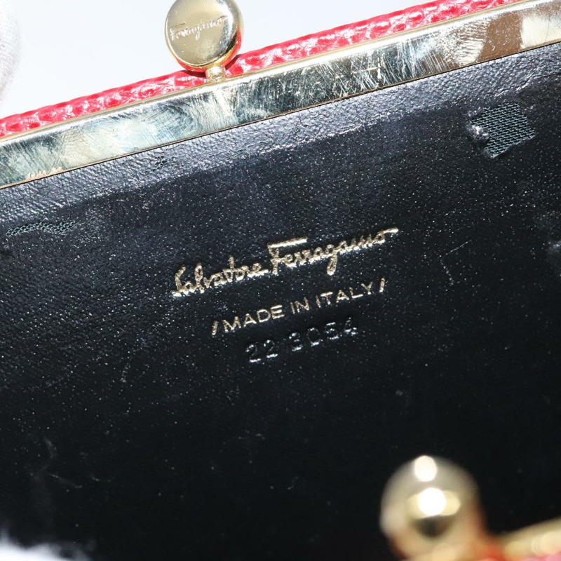 【日本直送】Salvatore Ferragamo 鏈條單肩包 蛇皮壓花 紅金 正品 125568-11