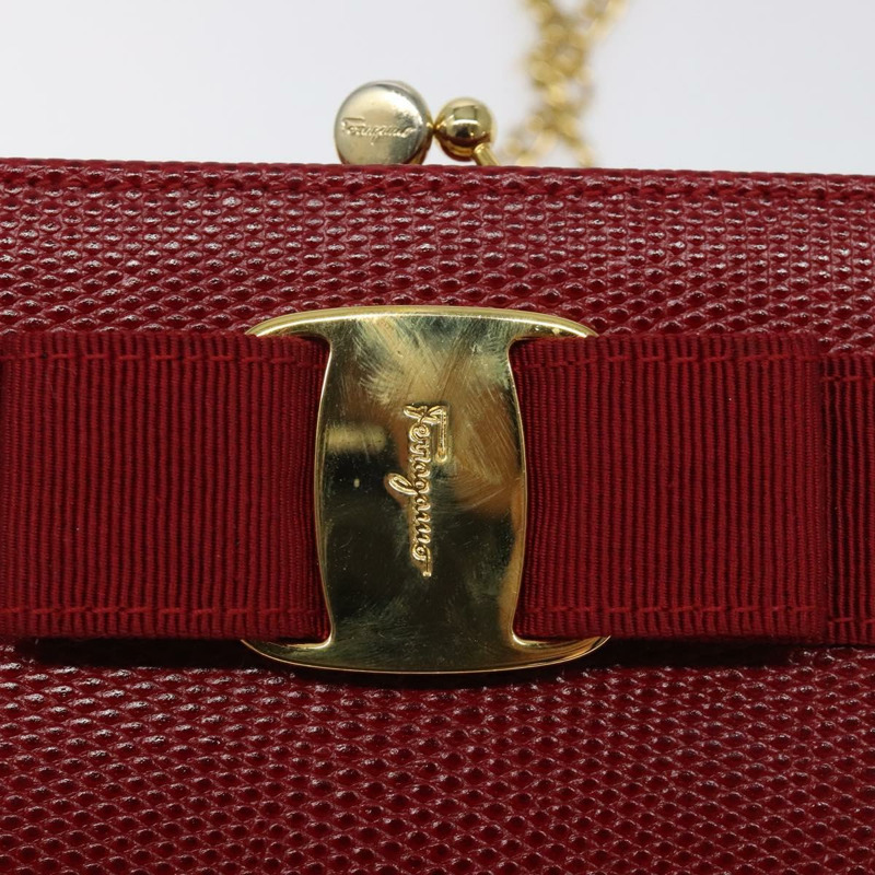 【日本直送】Salvatore Ferragamo 鏈條單肩包 蛇皮壓花 紅金 正品 125568-17