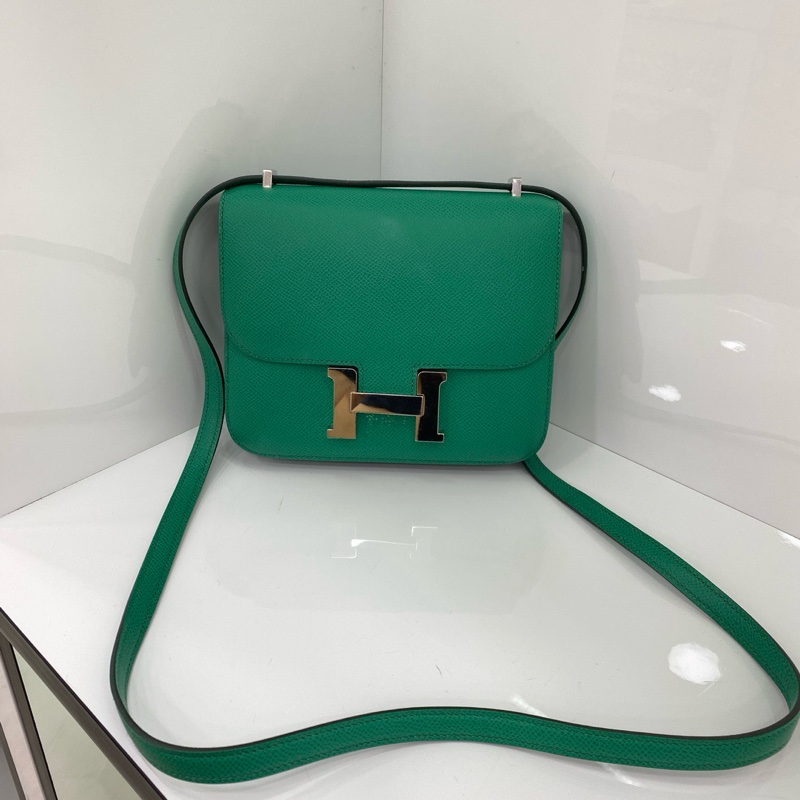 Hermes愛馬仕constance O6帝王綠銀扣康康 19單肩斜挎康康包 epsom,U刻-1