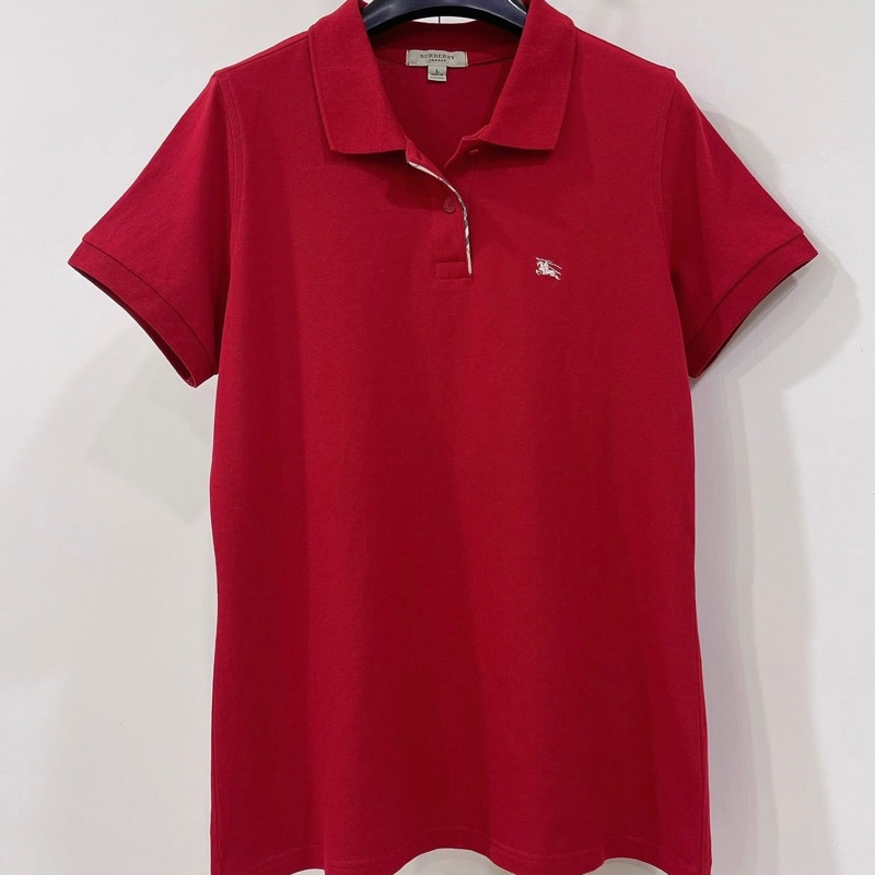 BURBERRY 倫敦 經典格紋滾邊POLO上衣 紅-0