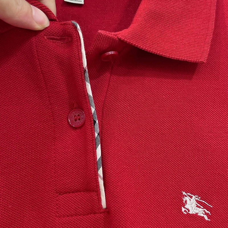 BURBERRY 倫敦 經典格紋滾邊POLO上衣 紅-2