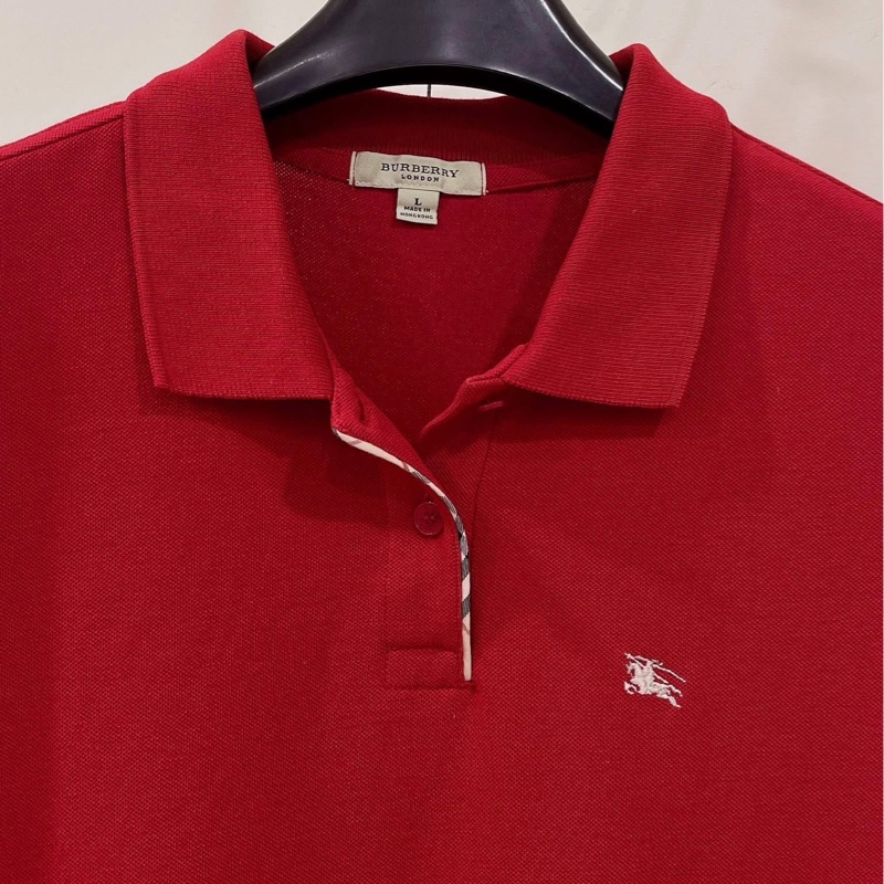 BURBERRY 倫敦 經典格紋滾邊POLO上衣 紅-3