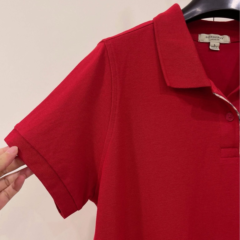 BURBERRY 倫敦 經典格紋滾邊POLO上衣 紅-4