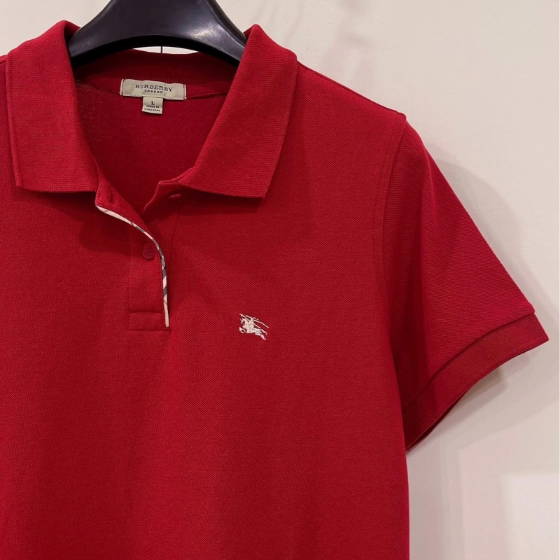 BURBERRY 倫敦 經典格紋滾邊POLO上衣 紅-5