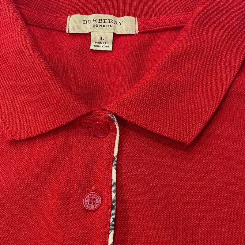 BURBERRY 倫敦 經典格紋滾邊POLO上衣 紅-6