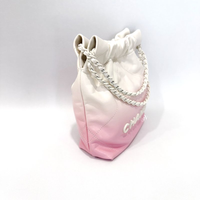 Chanel白與淡粉漸層色白釦mini 22 bag AS3980-1