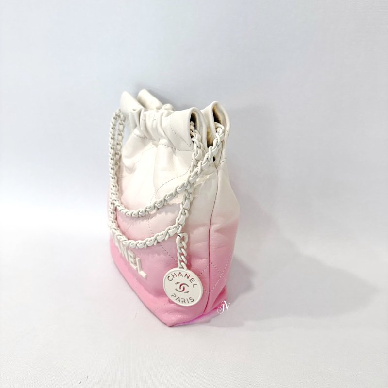 Chanel白與淡粉漸層色白釦mini 22 bag AS3980-2