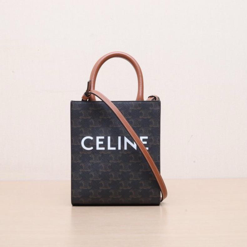 CELINE(思琳) Cabas 豎款手袋 Mini 凱旋門印花 褐色 人造革-0