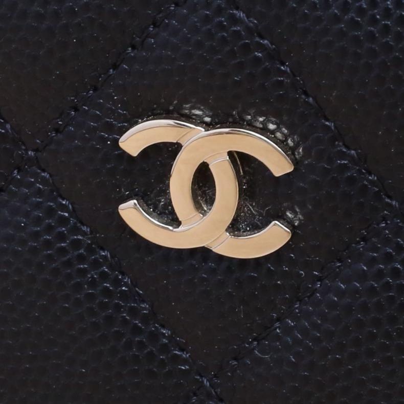 CHANEL(香奈兒) 22S 長盒子化妝包 帶鏡子 17cm 黑色 荔枝 31開 淺金扣 單皮穿鏈肩帶-5