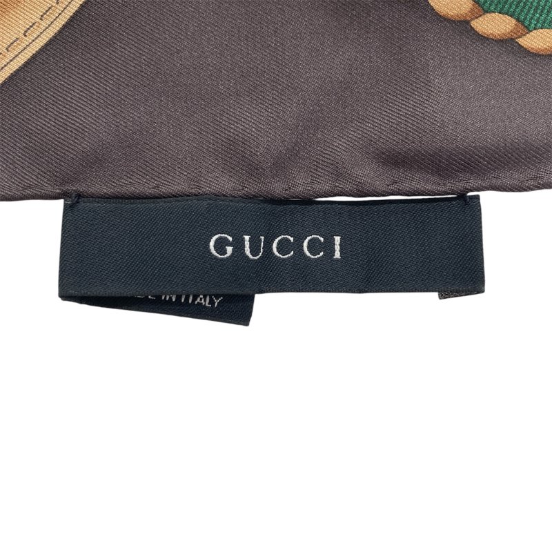GUCCI 古馳 Horsebit花紋 真絲 絲巾 棕色-2