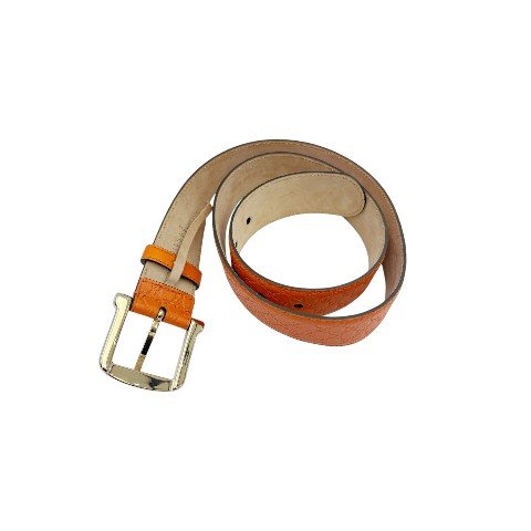 GUCCI Guccissima 馬蹄鐵扣頭橘色牛皮壓紋皮帶 281548-5