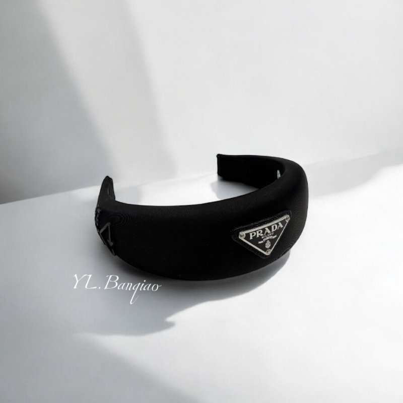 PRADA Re-Nylon黑色尼龍三角牌頭箍-0