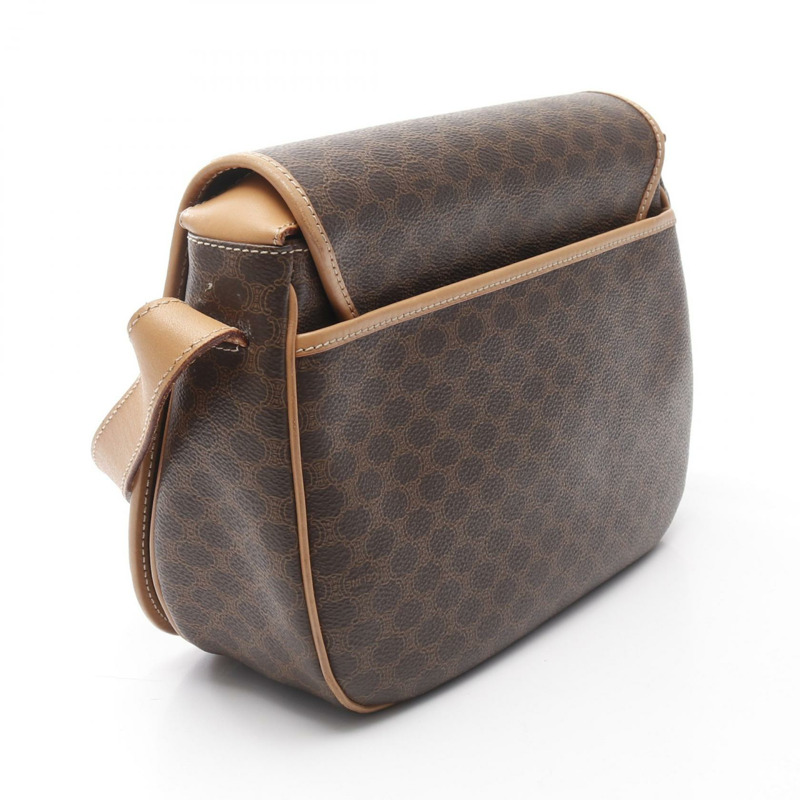 CELINE Macadam 斜背單肩包 帆布皮革 棕色 米色 二手 女士-1