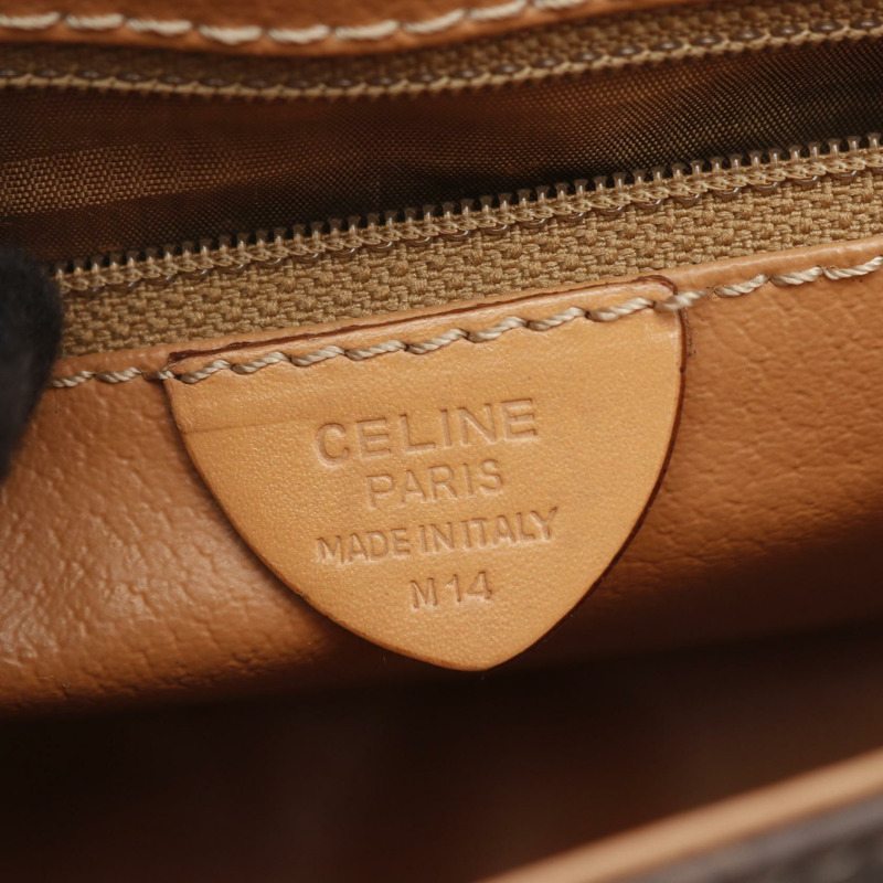 CELINE Macadam 斜背單肩包 帆布皮革 棕色 米色 二手 女士-3