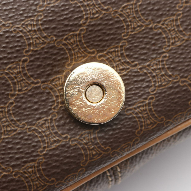 CELINE Macadam 斜背單肩包 帆布皮革 棕色 米色 二手 女士-7