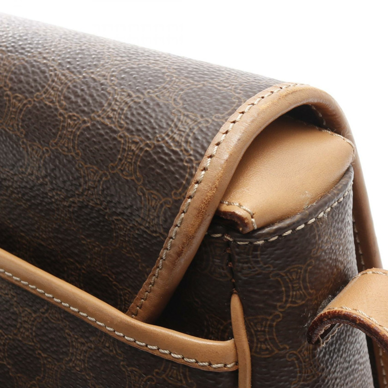 CELINE Macadam 斜背單肩包 帆布皮革 棕色 米色 二手 女士-9