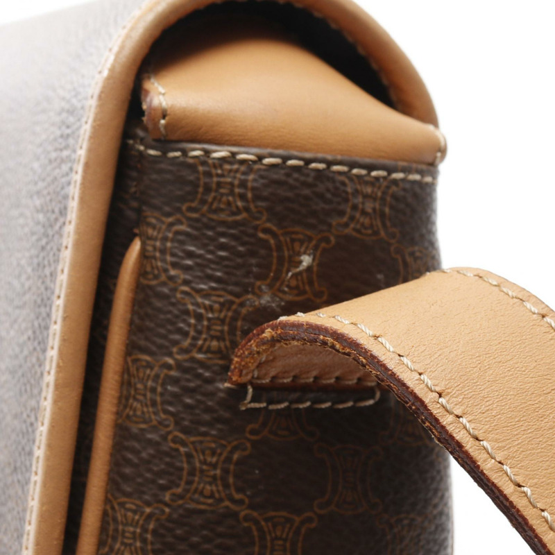 CELINE Macadam 斜背單肩包 帆布皮革 棕色 米色 二手 女士-10