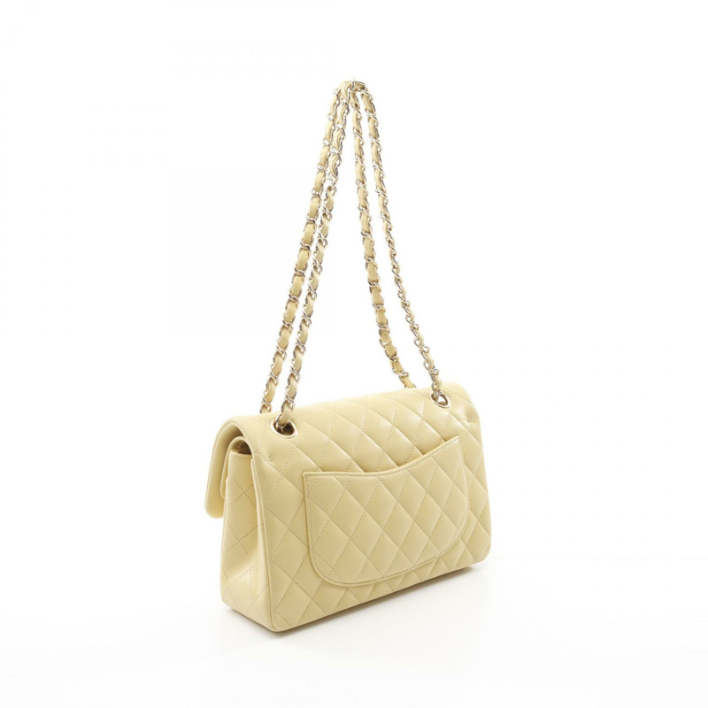 CHANEL Matelasse W 翻蓋鏈條單肩包 A01113 羔羊皮 GHWYellow 二手-1