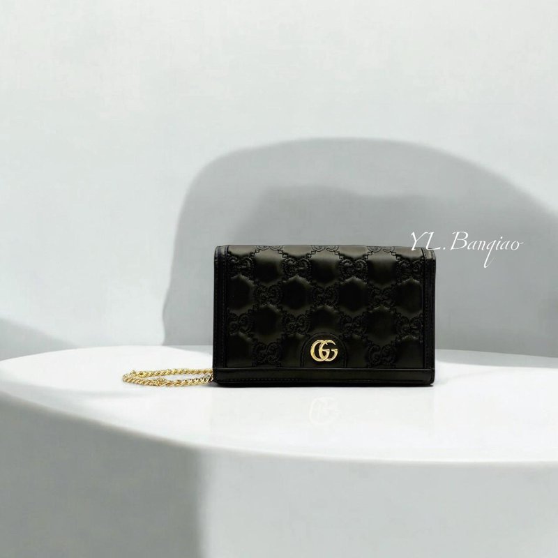 GUCCI Matelasse黑牛皮壓紋鏈帶包723787-0