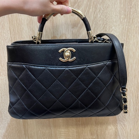 Chanel 黑羊皮金釦手提肩斜背包A93753