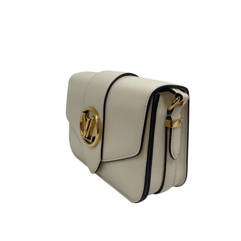 【LOUIS VUITTON】Monogram Empreinte Pont 郵差包 白色壓紋 金扣 M55950 晶片款(二手)F2886-2